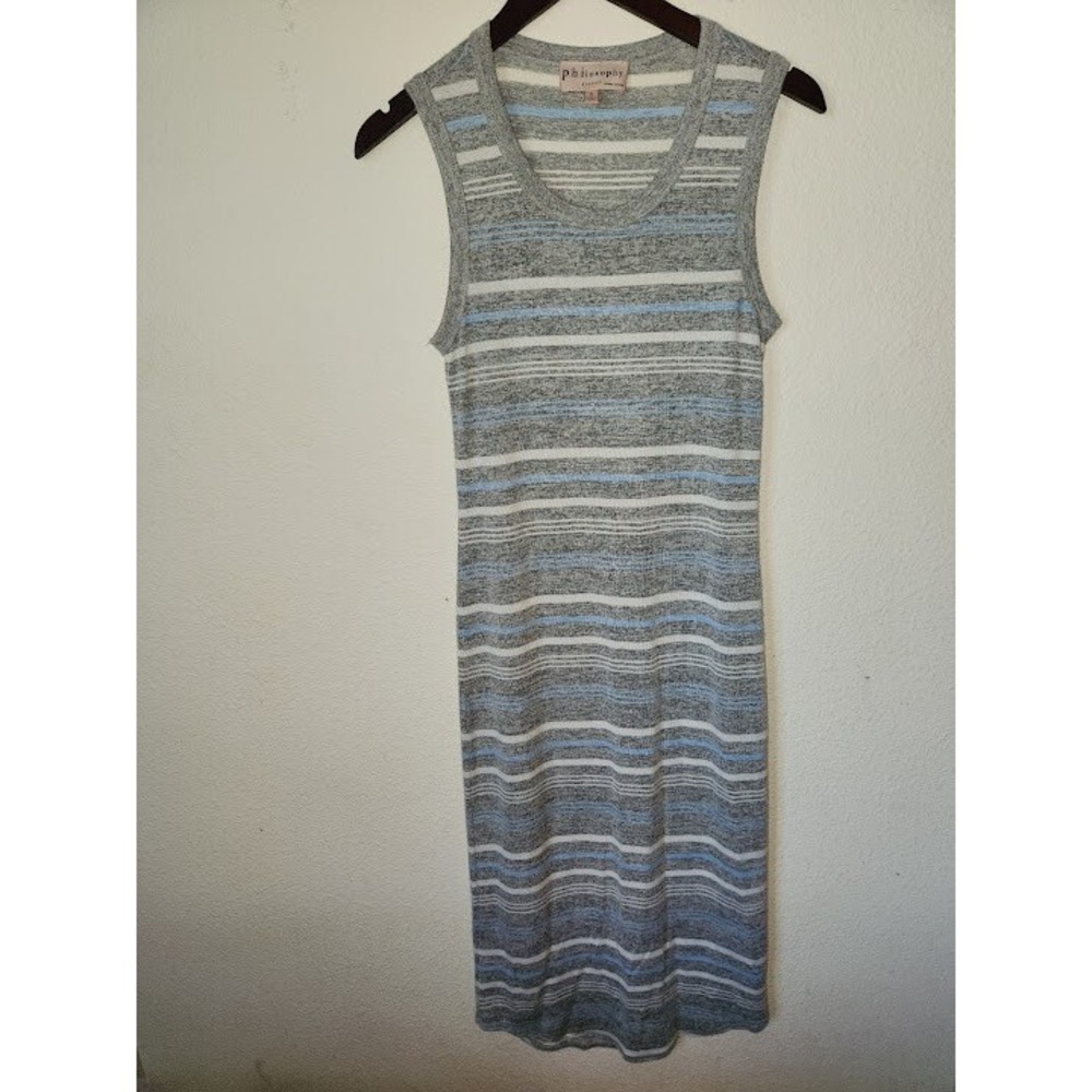 Philosophy Grey and Blue Striped Sleeveless Dress Size Small